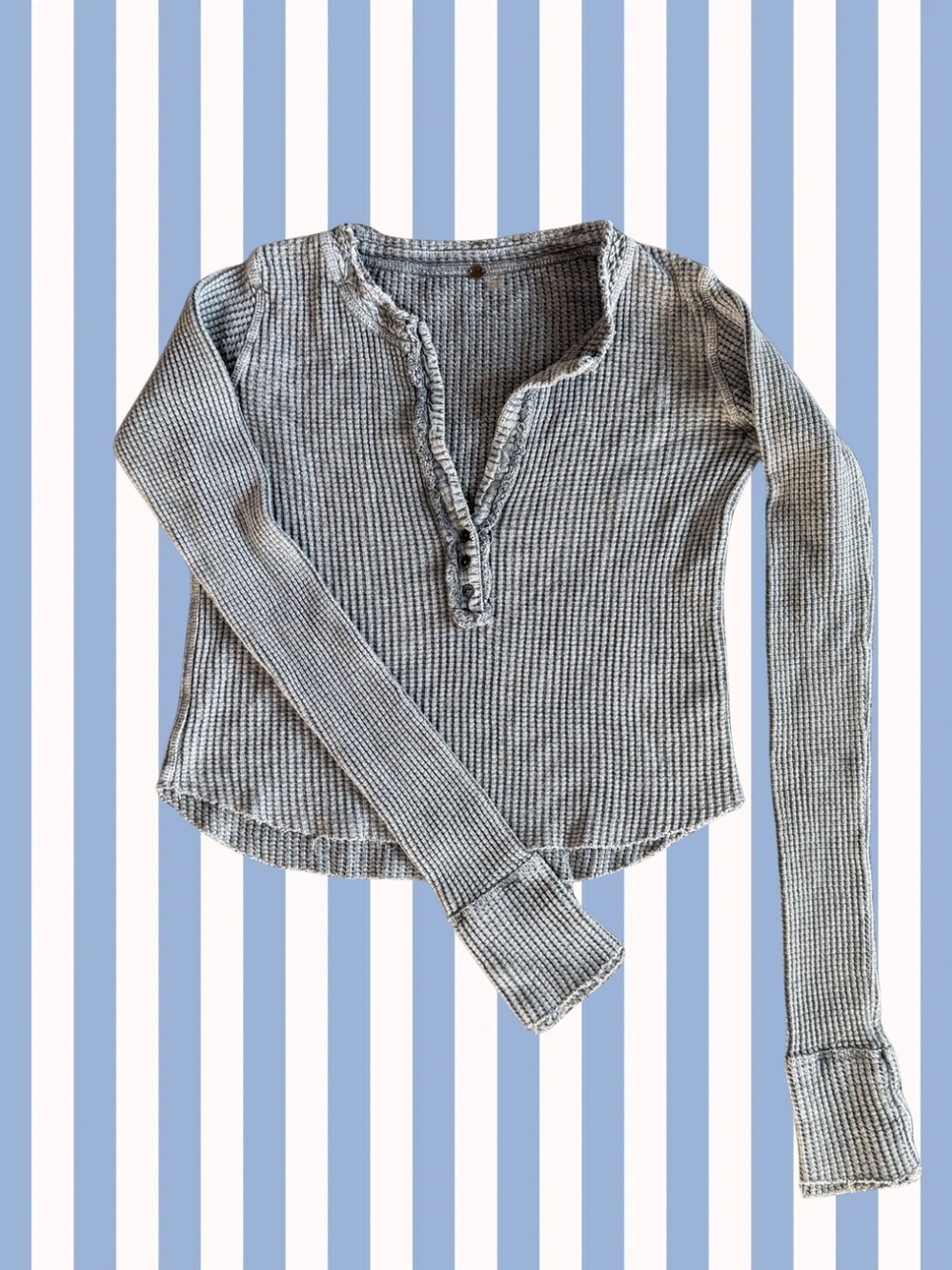 FP One - Colt Thermal Top Grey Waffle Knit Henley - Size XS 100% Cotton